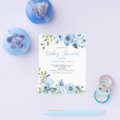 Budget Blue Floral Baby shower Invitation Flyer (Enkel)