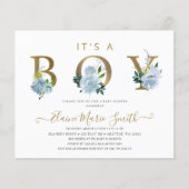 Budget Blue Floral Boy Baby shower Invitation (Voorkant)