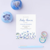 Budget Blue Floral Boy Baby shower Invitation Flyer (Enkel)