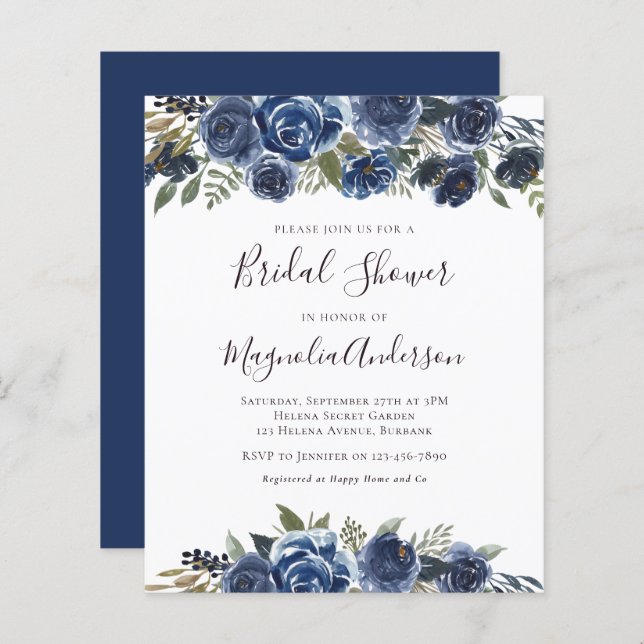 Budget Blue Floral Bridal Shower (Voorkant / Achterkant)