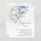 Budget Blue Floral Engagement Party Uitnodigingen (Voorkant / Achterkant)