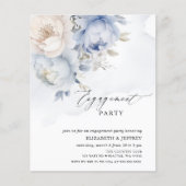 Budget Blue Floral Engagement Party Uitnodigingen (Voorkant)