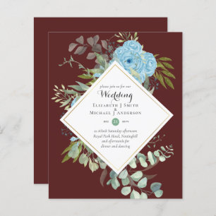 BUDGET Blue Floral Wedding Invitations Eucalyptus