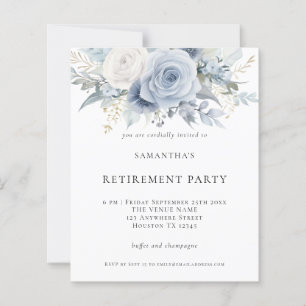 Budget Blue Florals Pensioen Party Uitnodiging