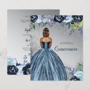 Budget Blue Glitter Dress Quinceañera