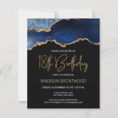 Budget Blue Gold Agate 18th Birthday Invitation (Voorkant)