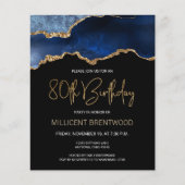 Budget Blue Gold Agate 80th Birthday Invitation (Voorkant)