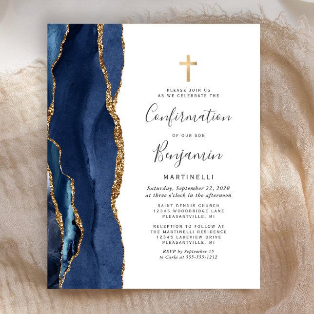 Budget Blue Gold Agate Bevestiging Uitnodiging (Creator heeft geüpload)