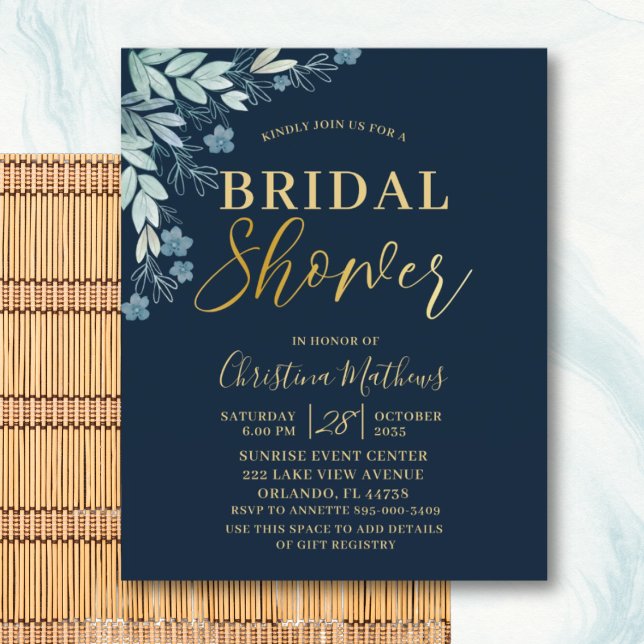 Budget Blue & Gold Floral Bridal Shower (Creator heeft geüpload)