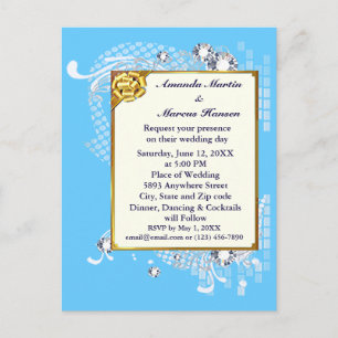 Budget Blue & Gold Lijst & Diamonds Afbeelding Wed Briefkaart
