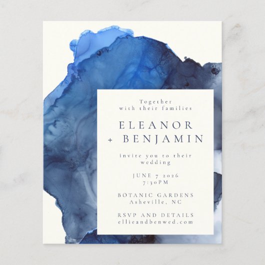 Budget Blue Indigo Abstracte Waterverf Wedding (Voorkant)