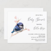 Budget Blue Jay Bird Baby shower Uitnodiging (Voorkant / Achterkant)