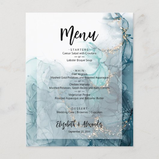 Budget Blue Marble Wedding Menu (Voorkant)