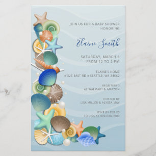 Budget Blue Ocean Beach Baby Shower-uitnodigingen