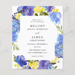 Budget Blue Paars & Yellow Floral Wedding Flyer