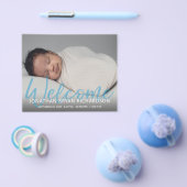 Budget Blue Photo Welcome Birth Announement Flyer (Enkel)