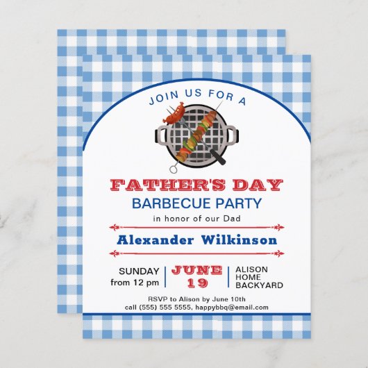 BUDGET Blue Pset Vaderdag BBQ Party nodigt uit (Voorkant / Achterkant)