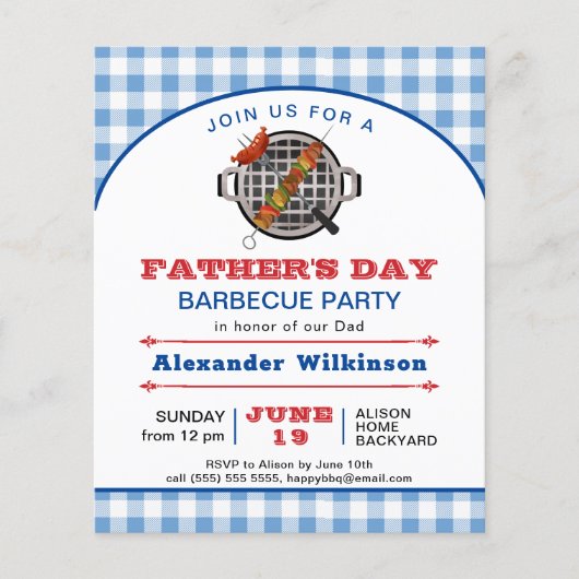 BUDGET Blue Pset Vaderdag BBQ Party nodigt uit Flyer (Voorkant)