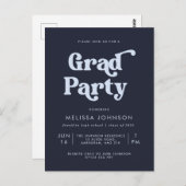 Budget Blue Retro Type Grad Party Invitation (Devant / Derrière)
