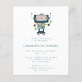 Budget Blue Robot Simple 1st Birthday Uitnodiging (Voorkant)