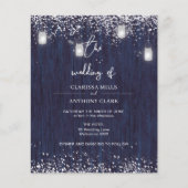 BUDGET Blue Rustic Mason Jar Wedding Invitation (Voorkant)