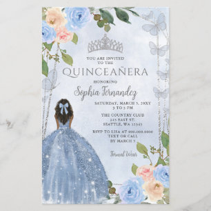 Budget Blue Silver Floral Princess Quinceañera