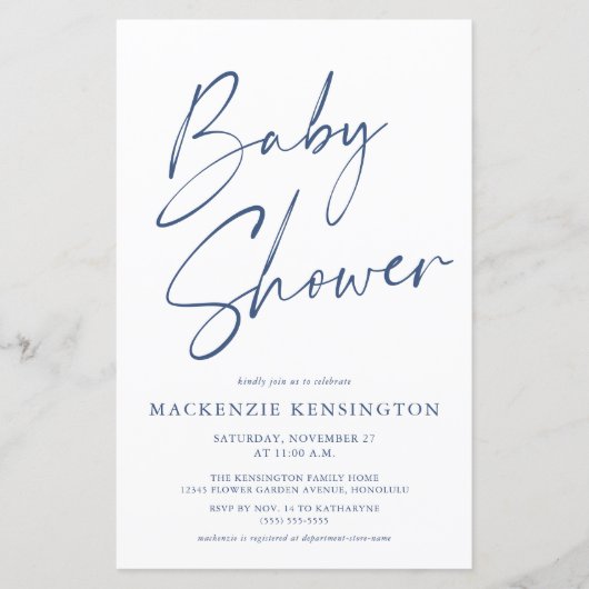 Budget Blue Simple Script Baby Boy Shower (Voorkant)