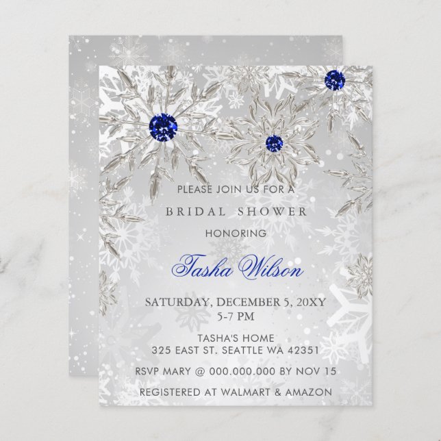 Budget Blue Snowflake Bridal Shower (Voorkant / Achterkant)