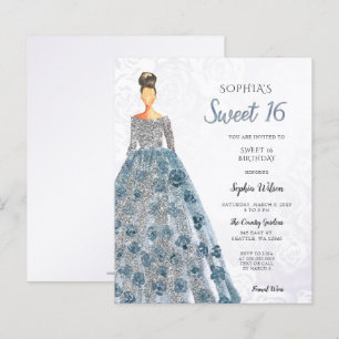 Budget Blue Sparkle Dress Sweet 16 Uitnodiging
