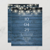 Budget Blue String Lights Date Wedding Uitnodiging (Voorkant / Achterkant)