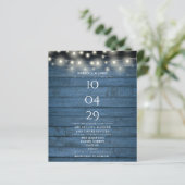 Budget Blue String Lights Date Wedding Uitnodiging (Staand voorkant)