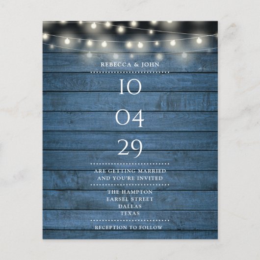 Budget Blue String Lights Date Wedding Uitnodiging (Voorkant)