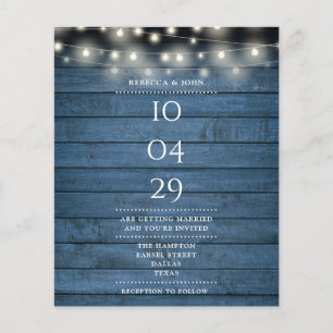 Budget Blue String Lights Date Wedding Uitnodiging