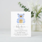 Budget Blue Teddy Bear Baby Shower Uitnodiging (Staand voorkant)