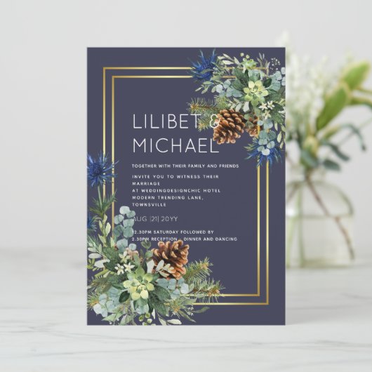 BUDGET Blue Thistle Eucalyptus Weddenschap Wonderl Kaart (Staand voorkant)