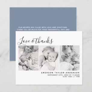 BUDGET Blue Three Photos New Baby Dank je kaart