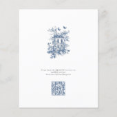 Budget Blue Toile De Jouy QR Bruiloft Save the Dat (Achterkant)