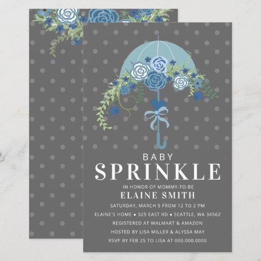 Budget Blue Umbrella Boy Baby shower Invitation (Voorkant / Achterkant)
