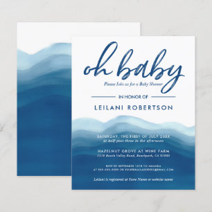 Budget Blue Waterverf Baby Boy Shower Uitnodiging