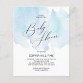 Budget Blue Waterverf Baby shower Uitnodiging (Voorkant)