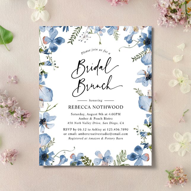 Budget Blue Waterverf Bridal Brunch Uitnodiging (Creator heeft geüpload)