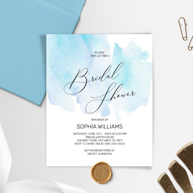Budget Blue Waterverf Bridal Shower Invitation (Creator heeft geüpload)
