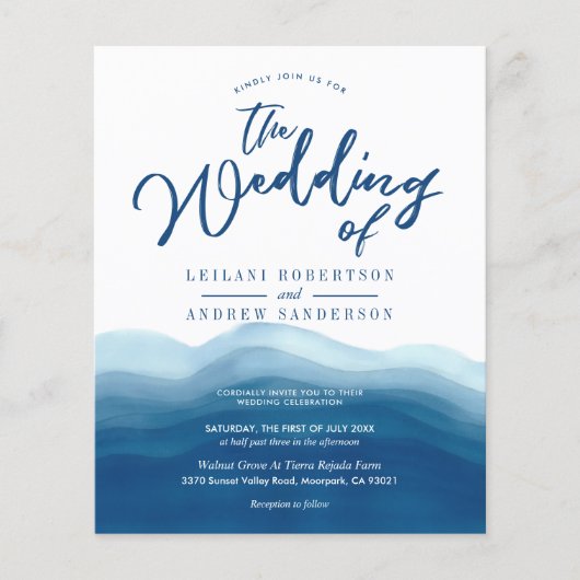 Budget Blue Waterverf Wave Wedding (Voorkant)
