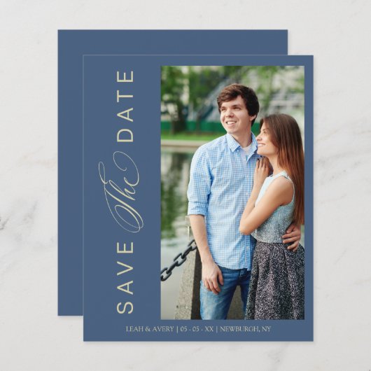 Budget Blue Wedding Photo Wimshical Script  (Voorkant / Achterkant)