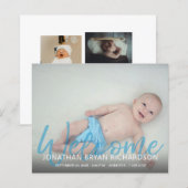 Budget Blue Welcome Multi Photo Baby Aankondiging (Voorkant / Achterkant)