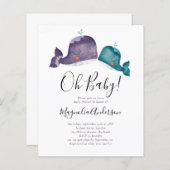 BUDGET Blue Whale Oh Baby shower Invitation (Voorkant / Achterkant)