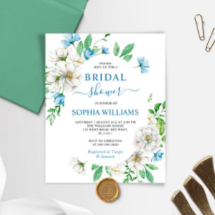 Budget Blue & White Bridal Shower Uitnodiging