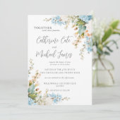Budget Blue & White Floral Elegant Wedding Kaart (Staand voorkant)