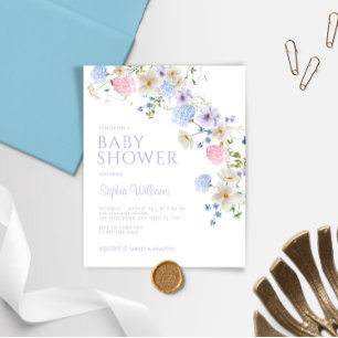 Budget Blue Wildflower Baby shower Invitation