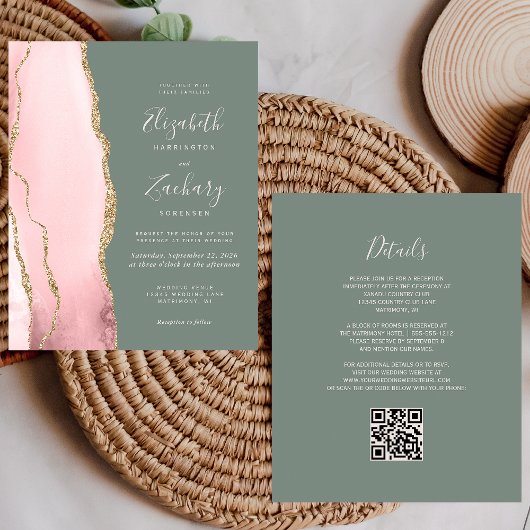 Budget Blush Agate Sage Groene QR Code Huwelijk